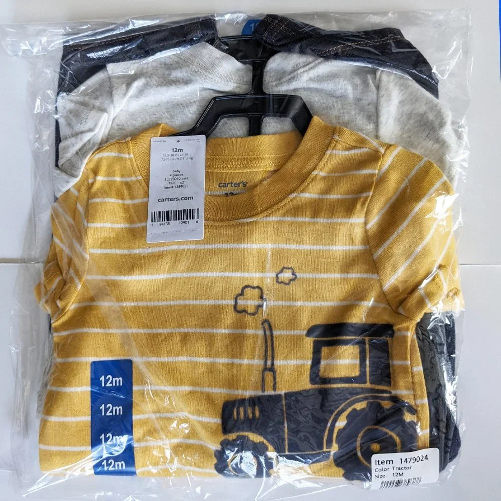 New Carter's Kids Boys 4 Piece Set - Tractor Print - 12 Months
